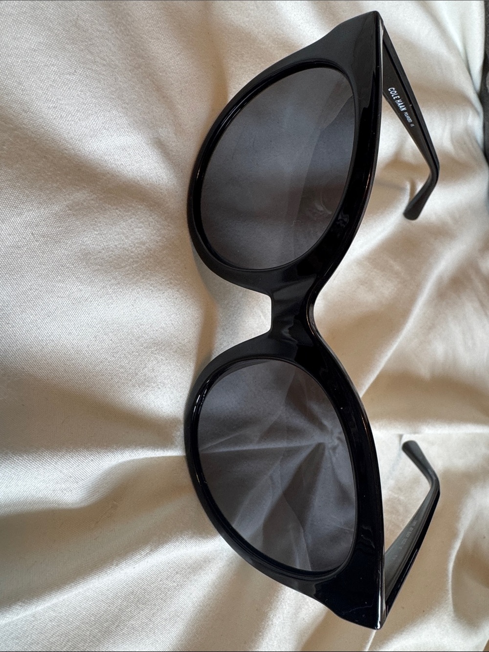 Cole Haan Womens Cat-Eye Black Oversized Sunglasses